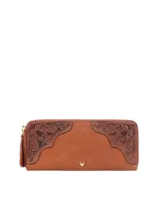 Hidesign Women Tan Brown Leather Textured Zip Around Wallet