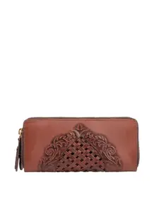 Hidesign Women Brown Textured Leather Zip Around Wallet