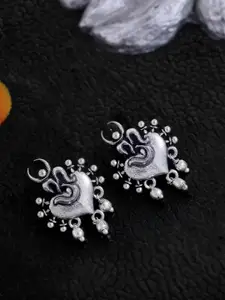 Voylla Silver-Plated Contemporary Oxidised Drop Earrings