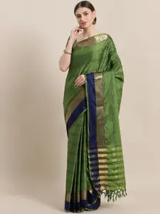 Saree mall Green & Blue Checked Saree