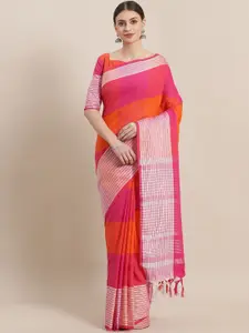 Saree mall Pink & Orange Checked Saree