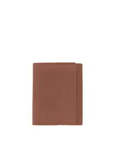 Kara Men Tan Leather Solid Three Fold Wallet