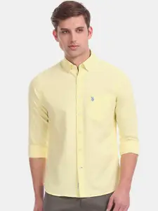 U.S. Polo Assn. Men Yellow Regular Fit Solid Casual Shirt