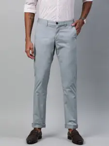 Indian Terrain Men Blue Brooklyn Slim Fit Solid Regular Trousers