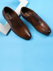 Red Chief Men Tan Brown Solid Leather Formal Oxfords