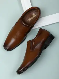 Red Chief Men Tan Brown Solid Leather Formal Slip-On Shoes