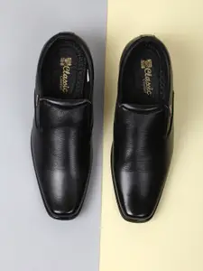 Red Chief Men Black Solid Leather Formal Slip-Ons