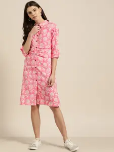 Shae by SASSAFRAS Women Pink & White Printed Shirt Dress