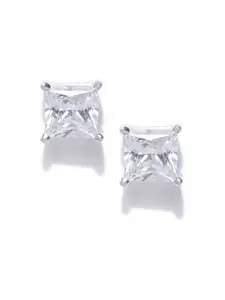 Clara Silver-Toned Rhodium-Plated CZ-Studded 92.5 Sterling Silver Square Studs