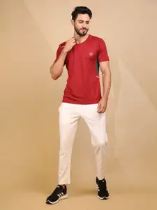Chkokko Men Maroon Solid Dry-Fit Round Neck Gym T-shirt