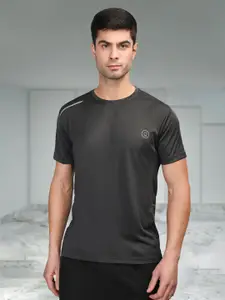 Chkokko Men Charcoal Grey Solid Round Neck Yoga Gym T-shirt