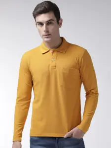 CHKOKKO Men Mustard Yellow Solid Polo Collar T-shirt