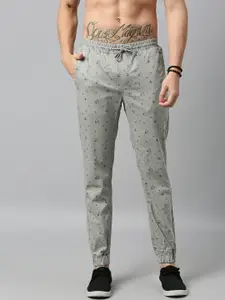 Roadster Men Grey & Navy Blue Regular Fit Printed Joggers