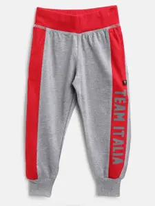 PROTEENS Boys Grey Melange & Red Colourblocked Joggers with Printed Detail