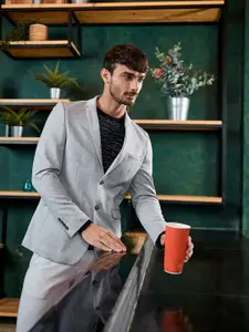 Louis Philippe Sport Men Grey & White Super Slim Fit Self Design Smart Casual Blazer