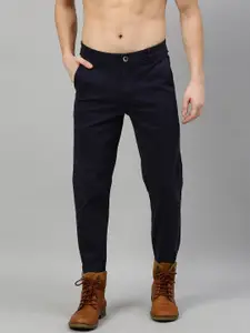 Roadster Men Navy Blue BUDFORD Tapered Fit Solid Regular Trousers