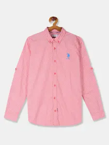 U.S. Polo Assn. Kids Boys Red & White Regular Fit Geometric Printed Casual Shirt