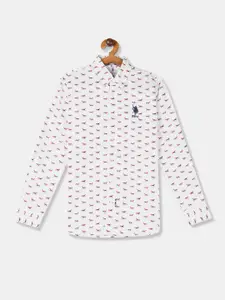 U.S. Polo Assn. Kids Boys White & Pink Regular Fit Printed Casual Shirt