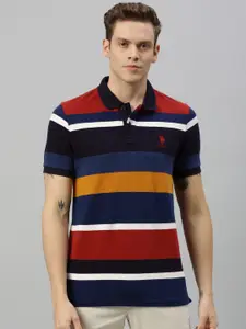 U.S. Polo Assn. Men Navy Blue & Red Solid Polo Collar T-shirt