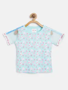 toothless Girls Blue  Pink Printed Round Neck Pure Cotton T-shirt