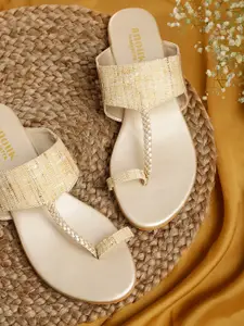 Anouk Women Beige Woven Design One Toe Flats