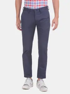 U.S. Polo Assn. Men Navy Blue Slim Fit Solid Regular Trousers