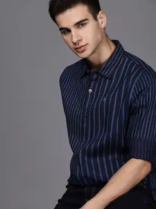 WROGN Men Navy Blue Slim Fit Striped Casual Shirt