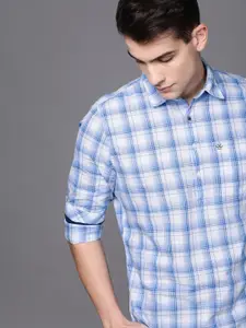 WROGN Men Blue & White Slim Fit Checked Casual Shirt