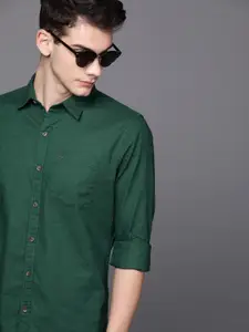 WROGN Men Green Slim Fit Solid Casual Shirt