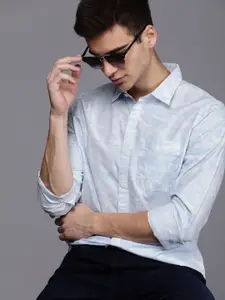 WROGN Men Blue & White Slim Fit Printed Casual Shirt