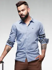 WROGN Men Blue Slim Fit Casual Shirt With Printed Detailing