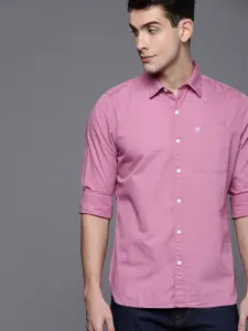 WROGN Men Pink & White Slim Fit Printed Casual Shirt