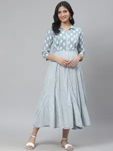 Rangriti Women Blue & White Striped Shirt Dress
