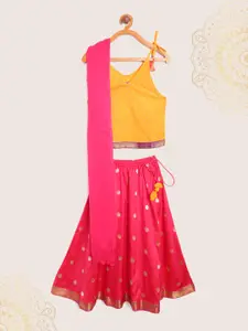 Biba Girls Red & Yellow Woven Design Ready to Wear Lehenga & Printed Blouse with Dupatta