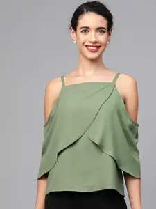 SASSAFRAS Women Olive Green Solid Layered Top