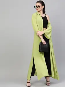 SASSAFRAS Women Fluorescent Green Solid Longline Shirt Style Shrug