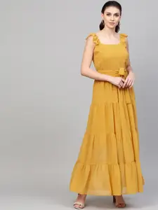 SASSAFRAS Mustard Yellow Tiered Maxi Dress