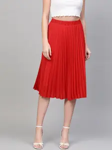 SASSAFRAS Red Accordion Pleated Flared A-Line Skirt