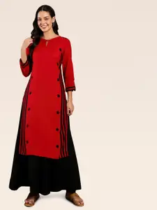 W Women Red & Black Printed Straight  Kurta