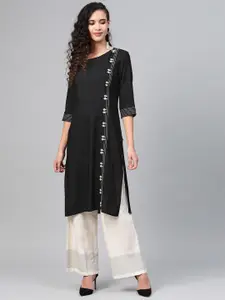 W Women Black & Beige Yoke Design Straight Kurta