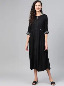 W Women Black Solid A-Line Dress