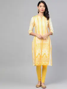 W Women Off-White & Yellow Printed Straight Kurta