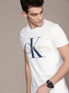 Calvin Klein Jeans Men White Printed Slim Fit Round Neck T-shirt