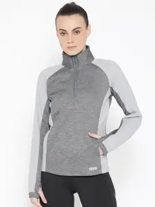 Yuuki Women Grey Melange Colourblocked Sweatshirt