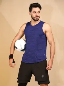 Chkokko Men Navy Blue & Black Solid Round Neck T-shirt