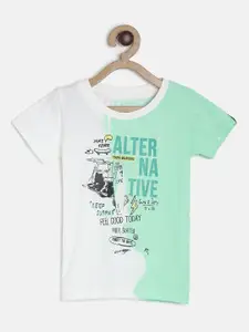 Gini and Jony Boys Green & White Printed Round Neck T-shirt