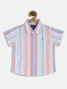 Gini and Jony Boys White & Pink Regular Fit Striped Casual Shirt