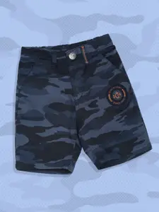 Gini and Jony Boys Blue & Black Printed Regular Fit Shorts