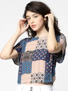 ONLY Women Blue & Pink Printed Top