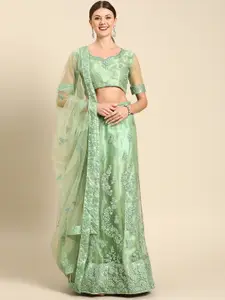 Shaily Green Embroidered Semi-Stitched Lehenga & Unstitched Blouse with Dupatta